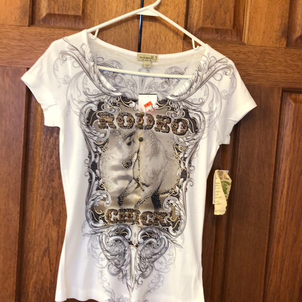 One World white rodeo chick Henley size S